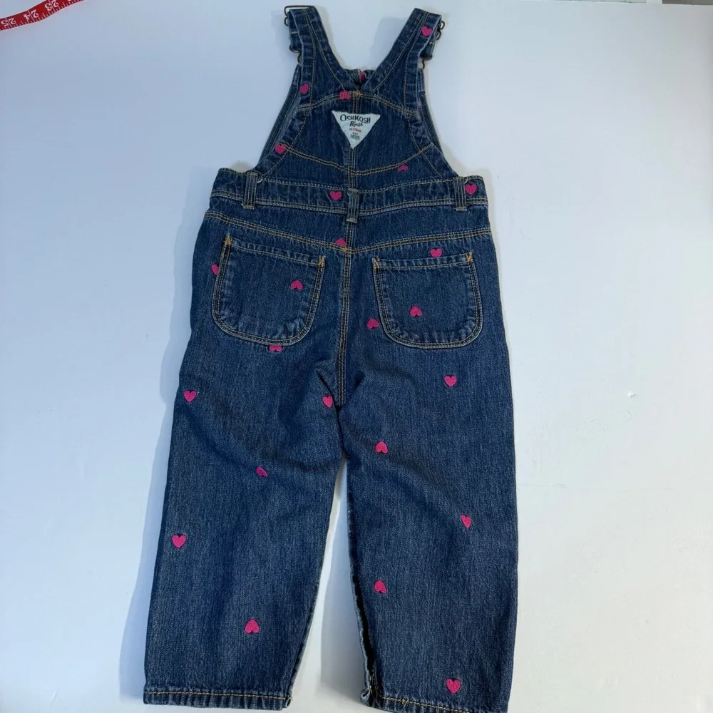 Oshkosh Bgosh Denim Heart Embroidered Vestbak Overalls Girls 24 m 2t Outfit
